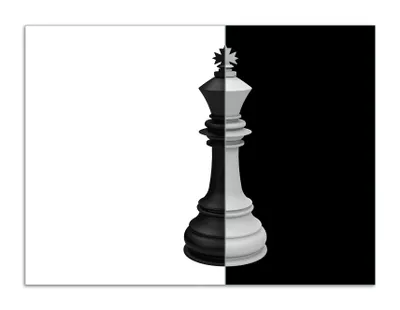 Produktbild von Wallario Herdabdeckplatte aus Glas, Größe 70 x 52 cm 2-teilig, Motiv Schachfigur schwarz-weiß