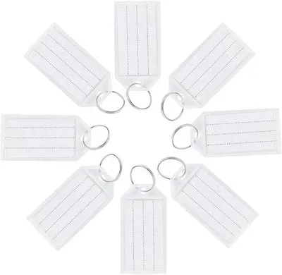 Obrázok produktu pre Plastové prívesky na kľúče – na popisovanie – 48 ks – biele – 5,8 x 2,8 cm