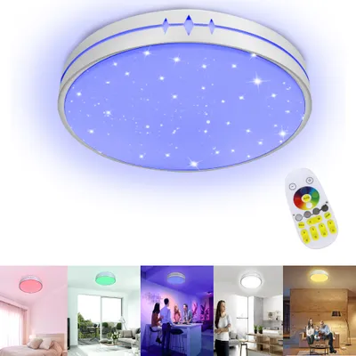 Produktbild von UISEBRT Deckenleuchte LED Deckenlampe Dimmbar 60W mit Fernbedienung Rund Deckenbeleuchtung mit Sternenlicht Φ50cm  für Schlafzimmer Wohnzimmer Küche Flur
