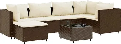 Produktbild von vidaXL 7-tlg. Garten-Lounge-Set mit Kissen Braun Poly Rattan