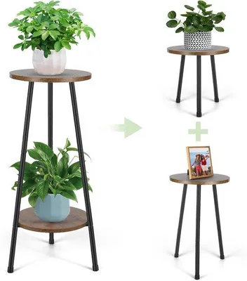 Immagine prodotto di supporto per fiori a 2 strati - supporto per piante in legno per interni - 1 pezzo