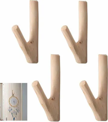 Zdjęcie produktu dla Zestaw 4 drewnianych haczyków samoprzylepnych o długości 145 cm do czapek, szalików i kluczy