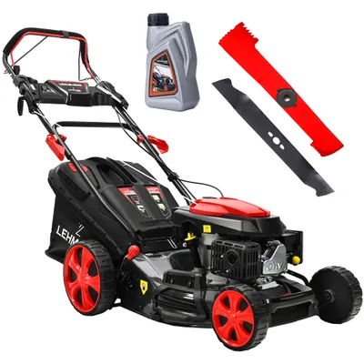 Zdjęcie produktu dla Kosiarka spalinowa LEHMANN LGALM-2646, moc 2,6kW, 46 cm szerokości koszenia, 7-stopniowa regulacja wysokości koszenia 25-70 mm, 50-litrowy kosz