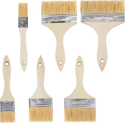Set aus 6 Pinseln mit Holzgriff, ideal zum Malen, Glasieren und Malen mit Naturhaaren