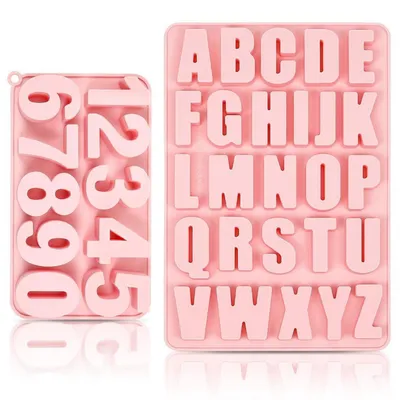 Image de Moules en silicone pour lettres et chiffres, adaptés à la pâtisserie, au chocolat et à la résine époxy - Rose