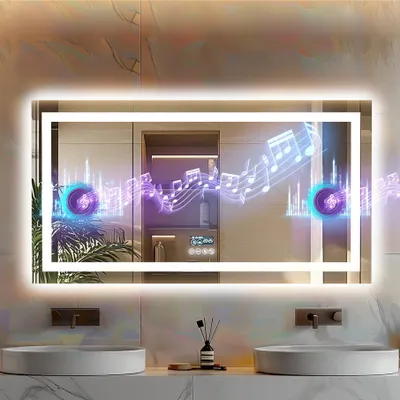 Immagine prodotto di Vrygle Specchio da Bagno con Bluetooth 100×60 cm: Specchio LED con Illuminazione e Antiappannamento, 3 Temperature di Colore, Funzione Memoria