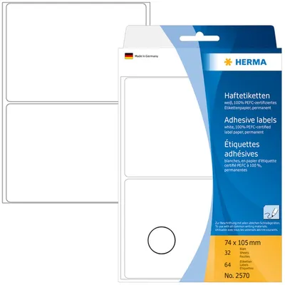 Produktbild von Vielzweck-Etiketten 74x105mm weiß VE=10x64 Stück