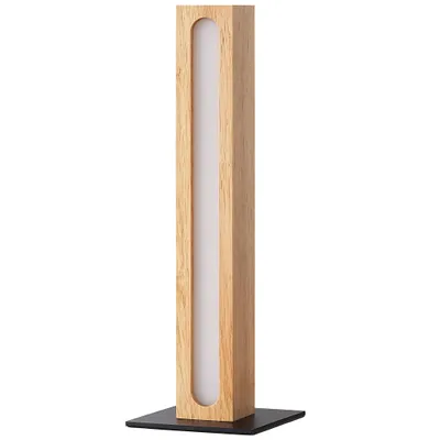 A product shot of a modern LED table lamp with a wooden body and a black base, isolated on a white background.