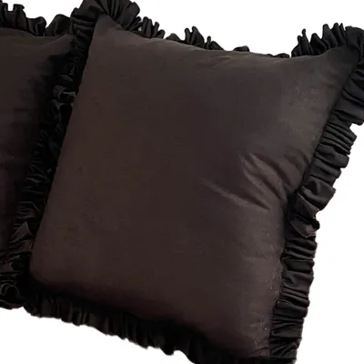 Immagine prodotto di Cuscino decorativo in velluto con volant decorativo, 50x50 cm, marrone scuro