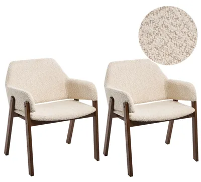 Produktbild von BELIANI Esszimmerstuhl 2er Set Hellbeige Bouclé mit Dunklen Holzbeinen Hohe Rückenlehne Retro Klassisches Design für Wohnzimmer Esstisch