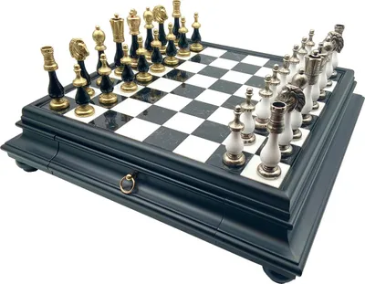 Immagine prodotto di Set Di Scacchi In Legno Di Faggio Bianco/Nero + Scacchiera In Marmo/Legno Nero 46