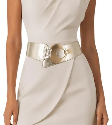 Image de FASHIONGEN - Large ceinture en cuir pour femmes avec boucle ronde et croisée, modèle SOLAIN