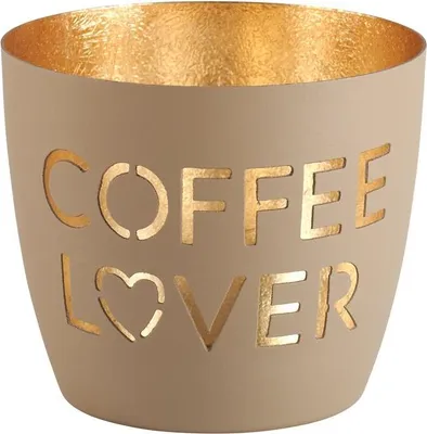 Immagine prodotto di Gift Company Windlicht Madras Coffee lover M, Teelichthalter, Kerzenhalter, Eisen, sandstone / Gold, H 8.5 cm, 1121704029