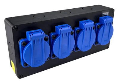 Produktbild von Stromverteiler 4x Schuko 230V 16A IP44 | Aufputz Mehrfachsteckdose vorverdrahtet, Baustromverteiler mit PG13,5 Verschraubung