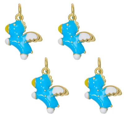 Pferde-Anhänger aus Emaille, 4 Stück, 11x13x7,5 mm, mit Ringen