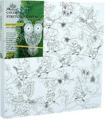Produktbild von Leinwand auf Keilrahmen 30 x 30 mit einer gedruckten Schablone zum Ausmalen des Vögel