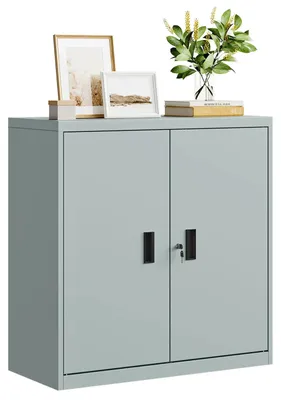 Image de Armoire de rangement pour documents, verrouillable - Armoire métallique pour bureau - Étagère réglable en hauteur - Armoire pour imprimante - 90 x 92,5 x 40 cm - Gris