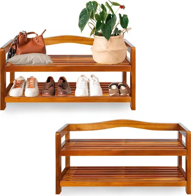 Produktbild von CASARIA® 2x Schuhregal mit 2 Ebenen 75x26x42cm FSC®-Zertifiziert Akazien Holz Massiv Bad Diele Flur Bad Schuhschrank Schuhaufbewahrung Schuhständer Braun