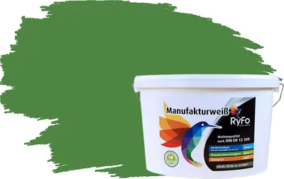 Produktbild von RyFo Colors Bunte Wandfarbe Manufakturweiß Maigrün 10l - weitere Grau Farbtöne und Größen erhältlich, Deckkraft Klasse 1, Nassabrieb Klasse 1