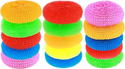 Productafbeelding van Schuursponsjes van nylon, 15 stuks, in verschillende kleuren, voor gebruik in de keuken