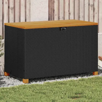 Obrázek produktu pro Zahradní úložný box polyratan akáciové dřevo Černá / 110 x 55 x 63 cm
