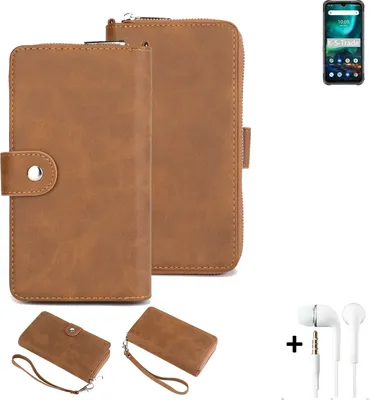 Produktbild von K-S-Trade Handy Schutz Hülle kompatibel mit UMIDIGI Bison 2021 + Kopfhörer Portemonnee Tasche Wallet-Case Bookstyle-Etui braun (1x)
