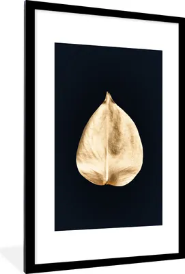 Produktbild von MuchoWow® MuchoWow® Gerahmtes Poster Blatt - Gold - Schwarz 60x90 cm - Poster mit zchwarzem Bilderrahmen - Dekoration - Wandposter Wohnzimmer - Hochwertig
