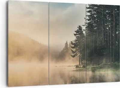 Produktbild von Bild auf Leinwand - Leinwandbild - 3 Teile - Nebel See Wald - 165x110cm - Wand Bild - Wanddeko - Wandbilder - Leinwanddruck - Bilder - Wanddekoration - Leinwand bilder - Wandbild - CE165x110-4440