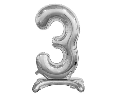 Immagine prodotto di Palloncino in foil numero 3, in piedi - argento, 74 cm