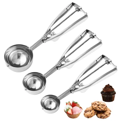 Productafbeelding van Set van 3 ijsscheppen van roestvrij staal voor koekjes en desserts