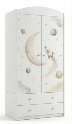 Produktbild von Mädchen Kleiderschrank mit Prinzessin / Reh Motiv, Kinder Schrank 88x187 cm, Wäscheschrank mit Schubladen & Einlegeböden