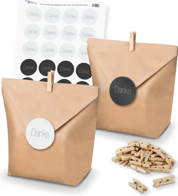 Produktbild von itenga SET Geschenktüten Danke Schlicht Mix (Motiv 81) 24 x Tüten + Klammern + S