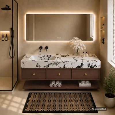 Productafbeelding van Wandgemonteerde badkamermeubelset met wastafel, modern wastafelmeubel met onderkast, badkamermeubels voor badkamer en wasruimte, 130*55 cm 【RW610-130BKK】