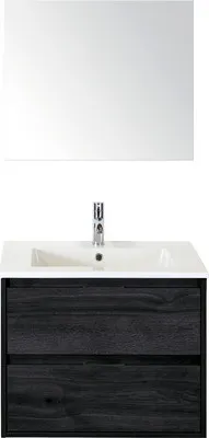 Produktbild von Sanox Badmöbel-Set Porto BxHxT 71 x 170 x 51 cm Frontfarbe black oak mit Waschtisch Keramik weiß, Waschtischunterschrank