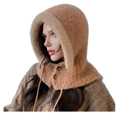 Produktbild von Wintermütze, elastische Patchwork-Farbmütze, Thermomütze mit verstellbarem Kordelzug und Knopfverschluss, warme Mütze für Outdoor-Aktivitäten bei kaltem Wetter