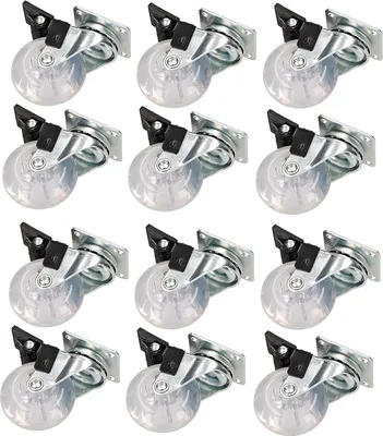 Produktbild von KOTARBAU® 12er Set Möbelrollen Ø 50 Lenkrollen Mit Bremsen Transparent Gummi Schwenklager Kugellager Sofarollen Schieberrollen Transportrollen Univ