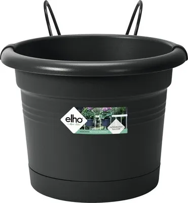 Produktbild von Pflanztopf Elho Green Basics allin1 Kunststoff Ø 20 cm H 14 cm lebhaft schwarz inkl. Halterung und Untersetzer