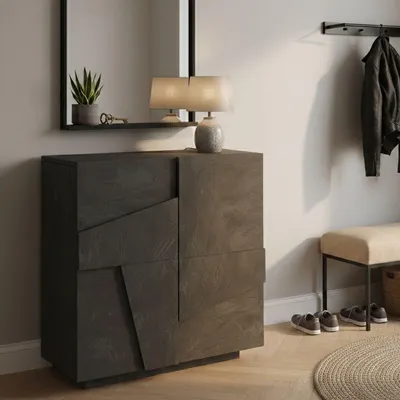 Produktbild von Schuhschrank Joel, Mehrzweckschrank mit 2 Türen, Eingangsschuhregal, 100% Italy, cm 81x38h86, Schiefer mit Detail