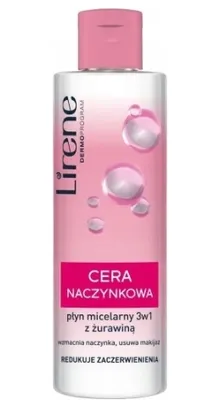 Zdjęcie produktu dla Lirene, Płyn micelarny 3w1 do demakijażu twarzy i oczu z żurawiną, cera naczynkowa, 200 ml