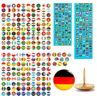 Produktbild von 200 Stück Nationalflaggen-Stecknadeln, Edelstahl im Box-Set, für Bürodekoration & Pinnwände