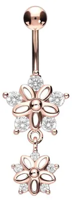 Produktbild von Bauchnabelpiercing Chirurgenstahl Bananabell mit Brass-Design 2 KRISTALLBLUMEN