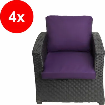 Zdjęcie produktu dla Poduszka na fotel rattanowy 4szt- siedzisko 56x52x7 + oparcie 56x52 | poduszka na meble ogrodowe fioletowa, poduszka na krzesło ogrodowe