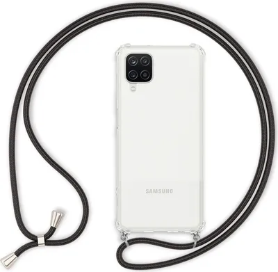 Produktbild von NALIA Klare Handy Hülle mit Kette für Samsung Galaxy A12, Band Case Schnur Cover Schwarz