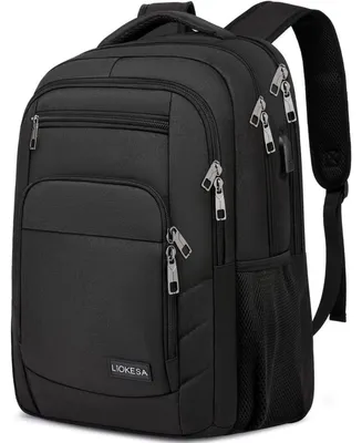 Productafbeelding van Rugzak voor heren, geschikt voor een 17,3-inch laptop, met USB-oplaadpoort, ideaal voor werk, universiteit en reizen, kleur: zwart