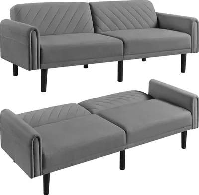 Produktbild von Yaheetech Schlafsofa 3-Sitzer-Sofa 202 cm Länge, leicht verstellbar, 3 Rückenpositionen, bis 360 kg belastbar, Dunkelgrau