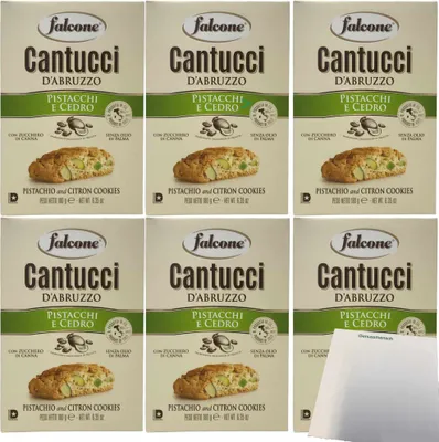 Produktbild von Falcone Cantuccini al Pistacchio e Cedro Cantuccini mit Pistazien Ceder-Zitrone 6er Pack (6x180g Packung) + usy Block