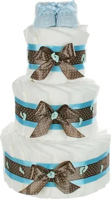Produktbild von Windeltorte Babybooties | 3-stöckig blau