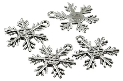Produktbild von Vintageparts Anhänger Metalllegierung antik silber Schneeflocke 24 mm, 6 Stück