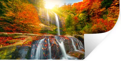 Produktbild von MuchoWow® Wandtattoo Wandsticker Wandaufkleber Wasserfall - Natur - Herbst - Rot - Wasser 80x40 cm Selbstklebend und Repositionierbar - Aufkleber