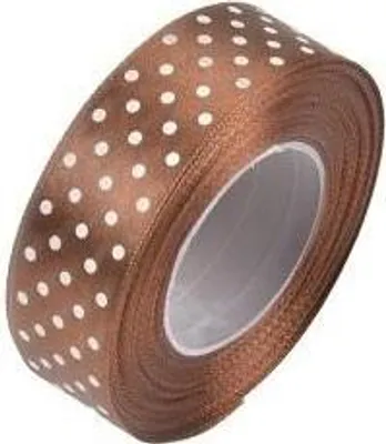 Image de Ruban satiné pour emballer des cadeaux Ruban décoratif marron à pois 12 mm 22 m